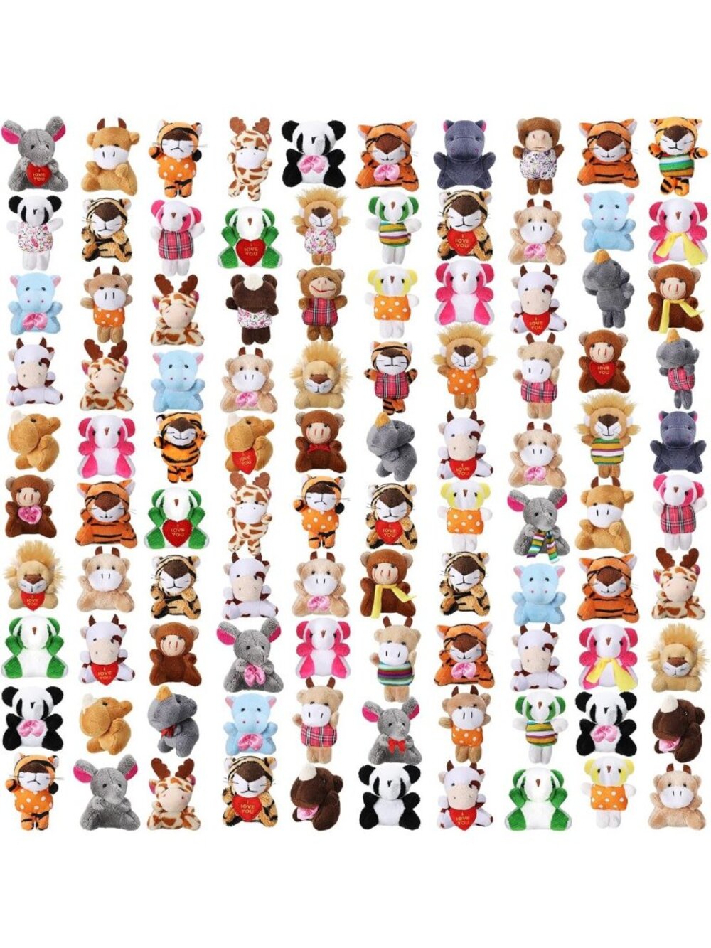 Mini Forest Stuffed Animal Keychains - 100 Pcs Bulk Set for Kids & Collectors